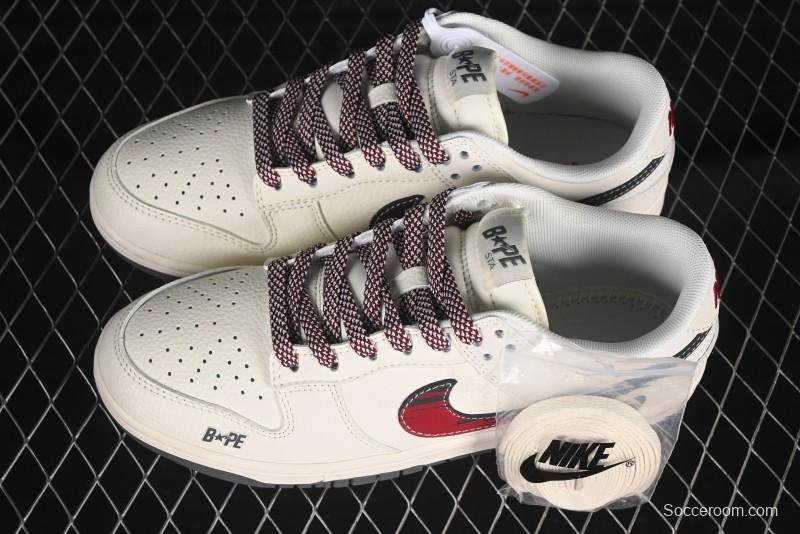 Nike SB Dunk Low BAPE Collaboration Graffiti Red Swoosh Anniversary Customized Low-Top Casual Skate Shoes - JJ2508-561