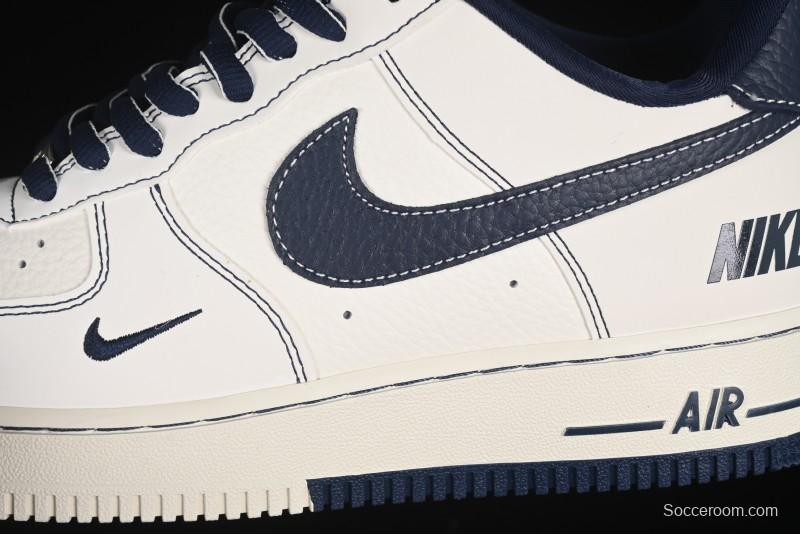 Nike Air Force 1'07 Low Casual Sneakers in Cream with Blue Swoosh - SC9207-535