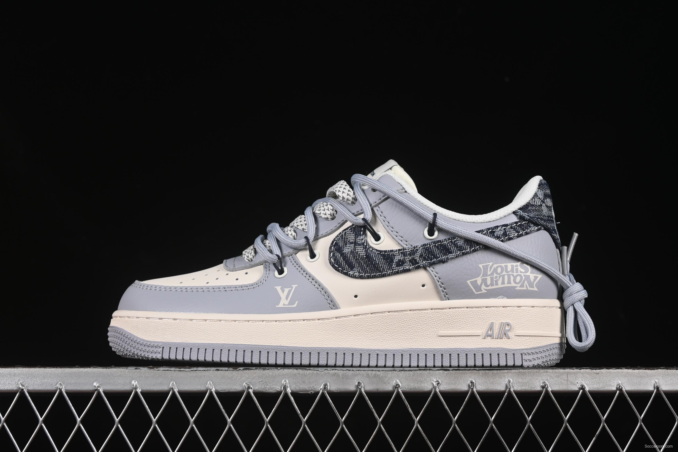 Nike Air Force 1'07 Low LV Collaboration Grey Blue Canvas Lace-Up Casual Sneakers - DM6868-099