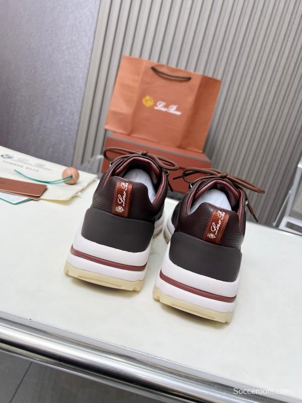 2024 Men Le Parmentier Brown Leather Mesh Sneakers MJ00350