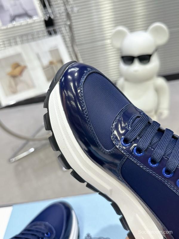 2025 Women Prada Blue Leather Sneakers KFY00310