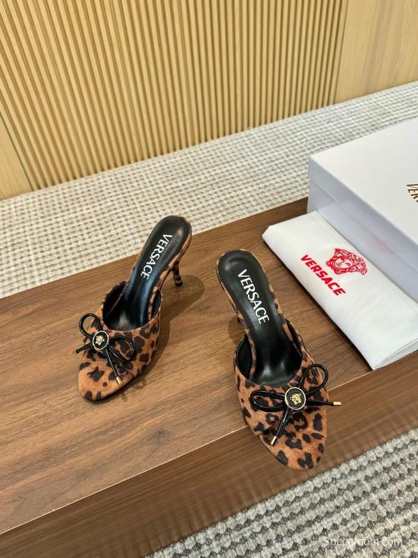 2025 Women VERSACE Leopard Print Leather Heels LY00210