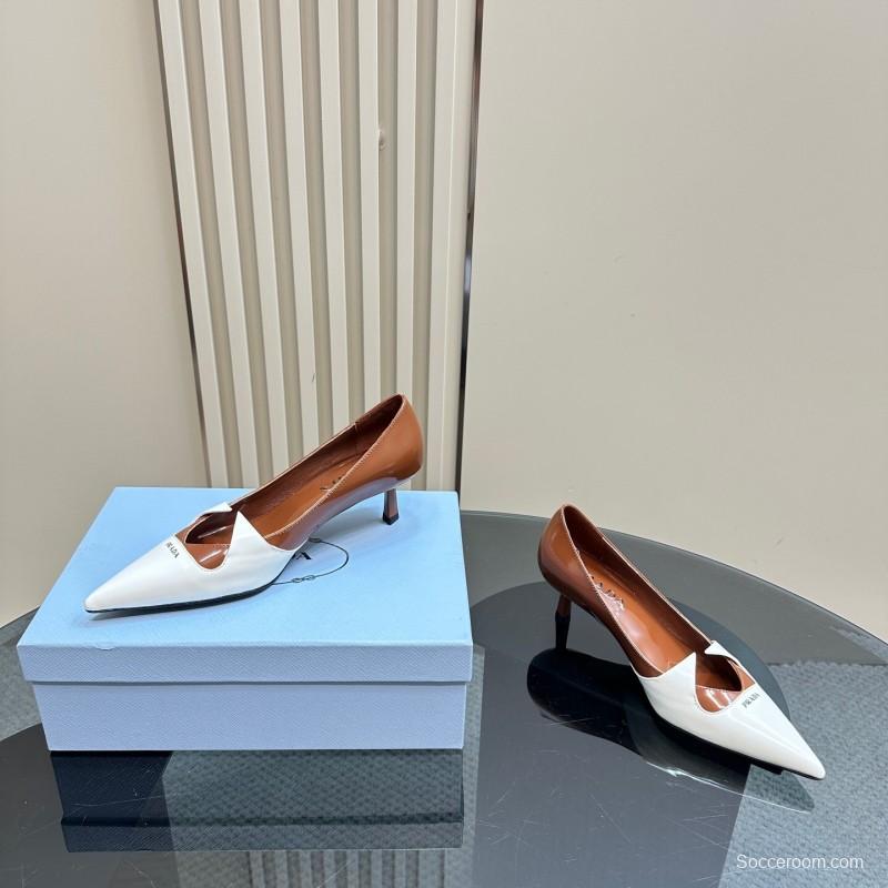 2025 Women Prada White Brown Leather Heels KFY00310