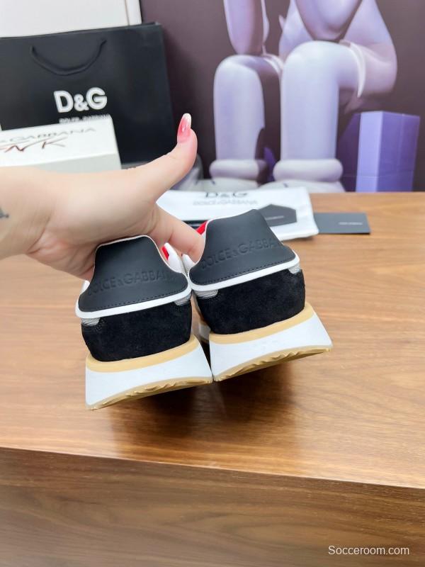 2025 Unisex Dolce & Gabbana Gray Red Beige PU Leather Mesh Sneakers LY00300