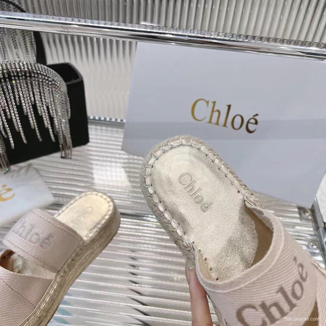 2025 Women Chloé Beige Fabric Espadrille Slip-On Sandals LY00320