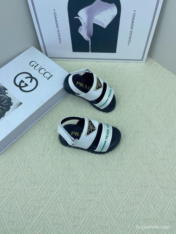 2025 Kids PRADA Black White Leather Sandal
