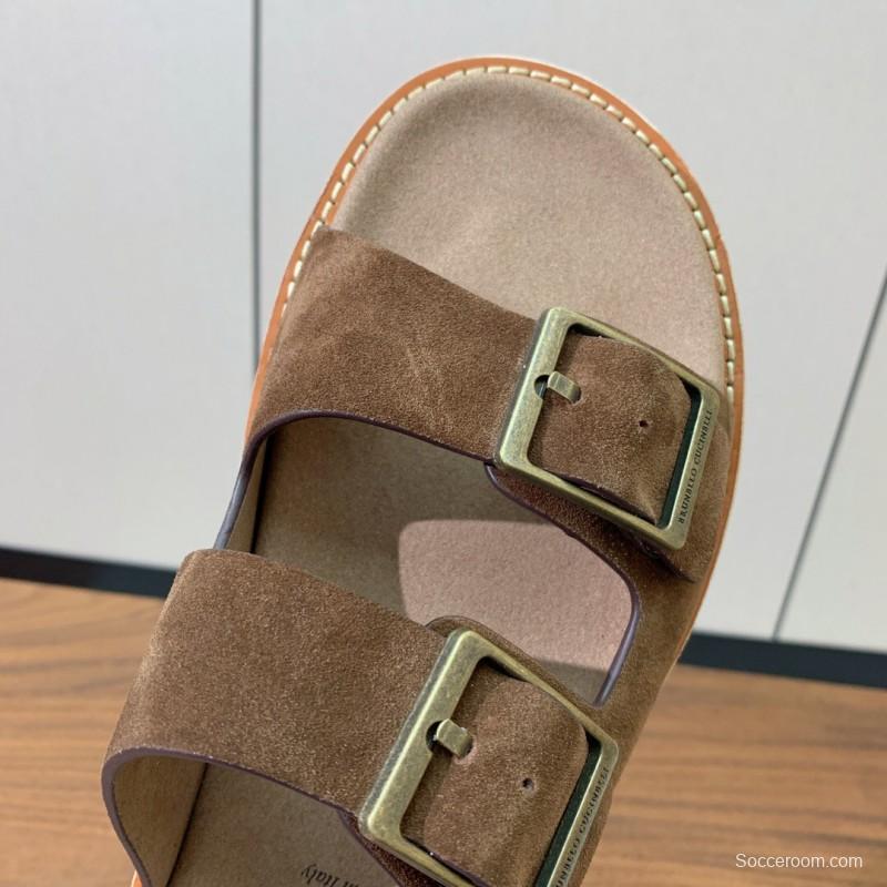 2025 Unisex Brunello Cucinelli Brown Suede Leather Slippers KFY00250