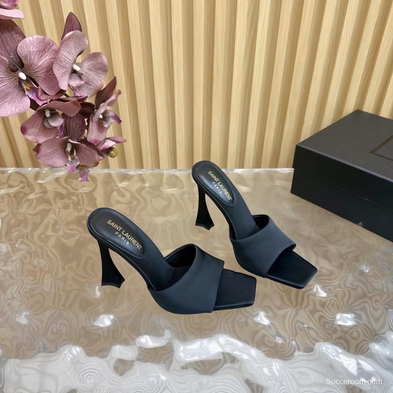 2025 Women Yves Saint Laurent Black Silk Heels KFY00280