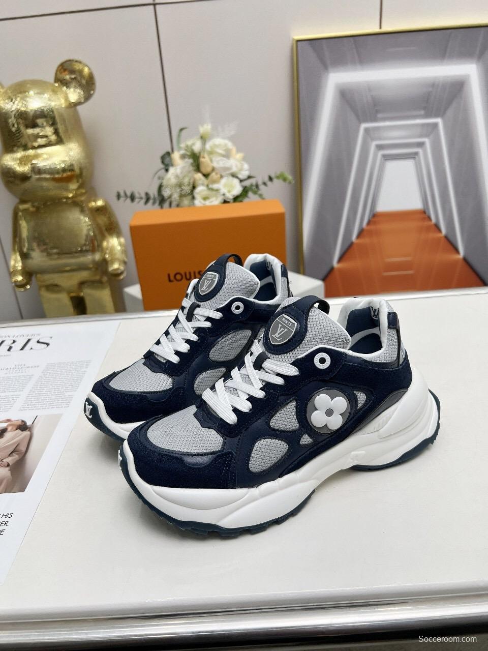 2025 Unisex Louis Vuitton Black White Blue Leather Tech Fabric Sneakers Monogram LY00340