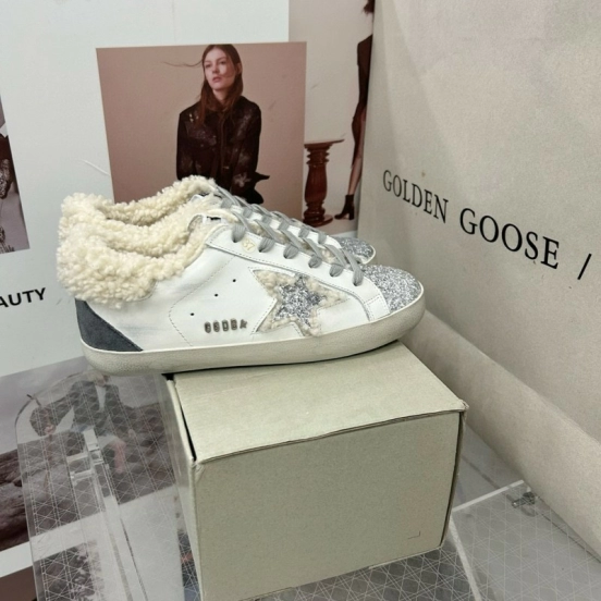 2025 Women GGDB White Gray Shearling Leather Sneakers