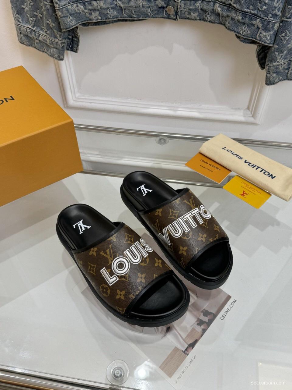 2025 Louis Vuitton Brown Black Leather Slippers LY