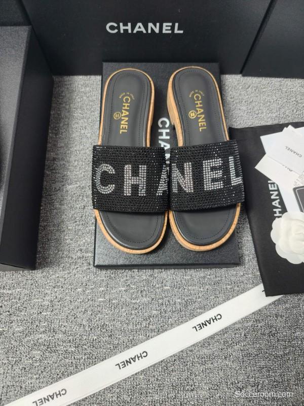 2025 Slippers Chanel Black Fabric Women Slippers