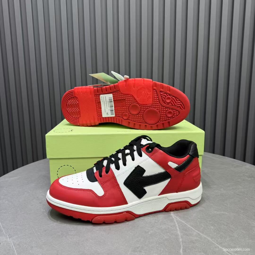 2025 Unisex Off-White Red White Black Leather Sneakers KFY00320