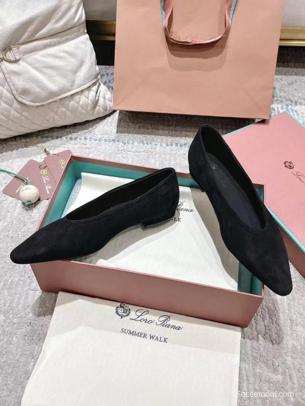2025 Women LP Black Suede Ballet Flats LY00320