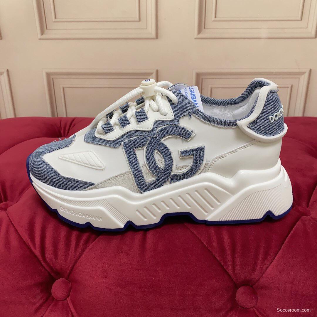 2025 Unisex Dolce & Gabbana White Blue Denim Leather Sneakers LY00330(F)/LY00340(M)