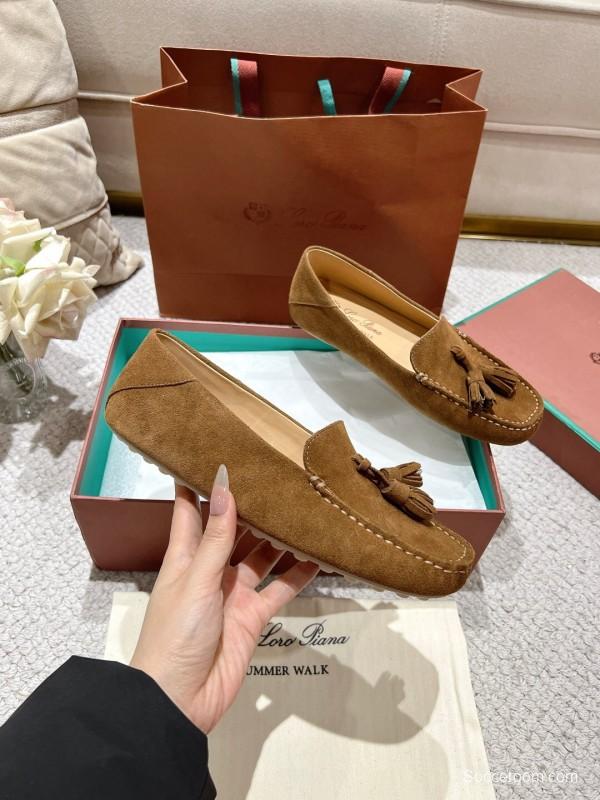 2025 Women LP Brown Suede Loafers Tassel LY00291