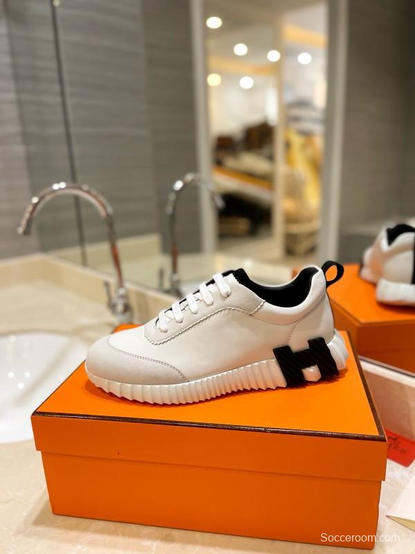 2024 Unisex Hermès white black leather sneakers