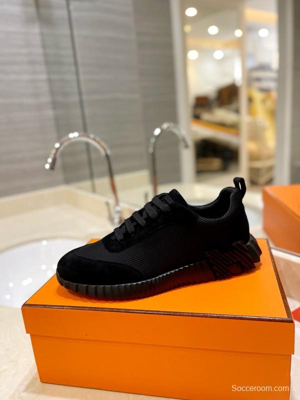 2024 Unisex Hermès Black Imported Glossy Goat Suede Rainproof Fabric Casual Sneakers MJ00320