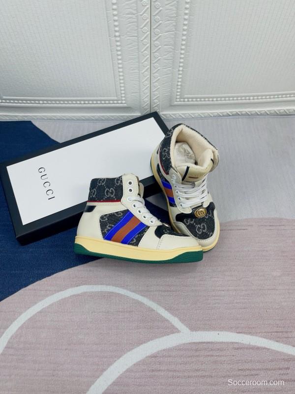 2024 Gucci Brown Beige Blue Green Canvas Kids Sneakers