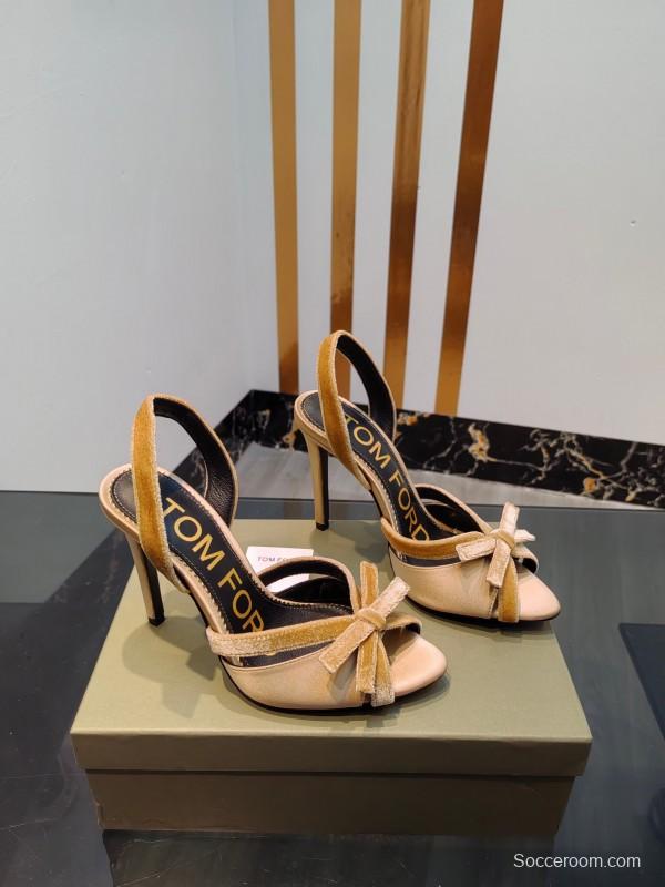2025 Women TOM FORD Beige Velvet Silk High Heel Slingback Bow KFY00300