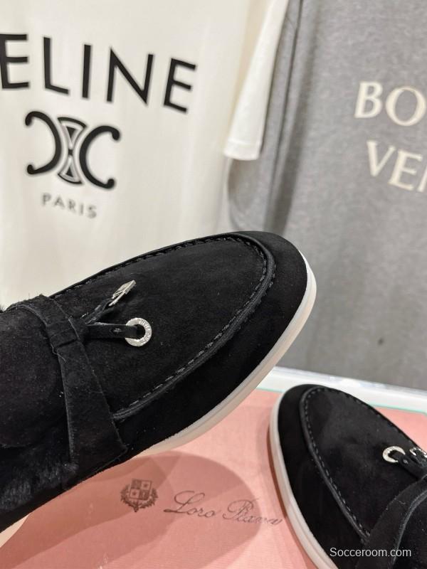 2024 Women LP Black Suede Fur Loafers
