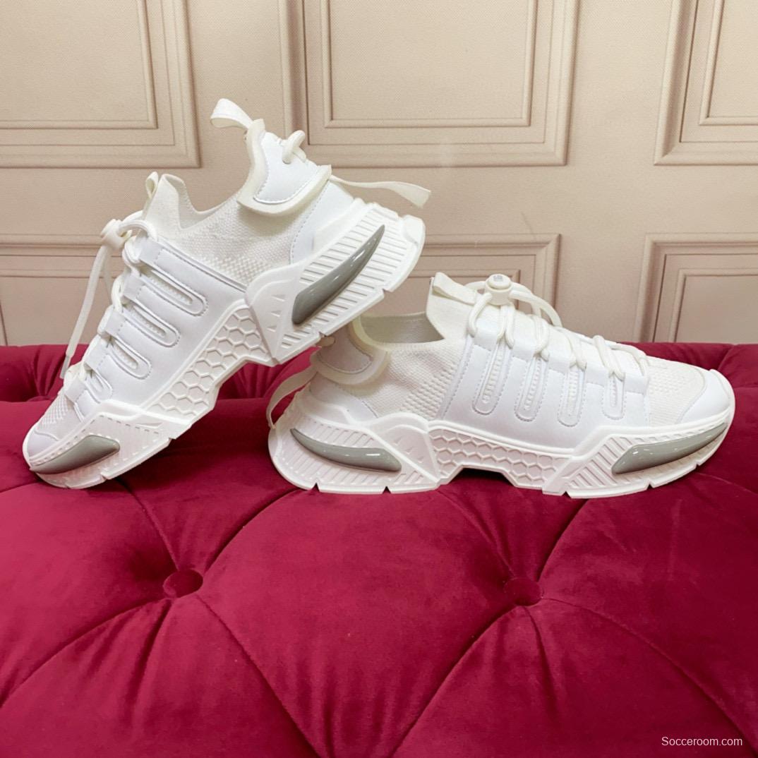 2024 Unisex Dolce & Gabbana White Knit Leather Sneakers MJ00340