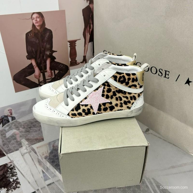 2024 Unisex GGDB Leopard White Pink Leather Suede High Top Sneakers MJ00300