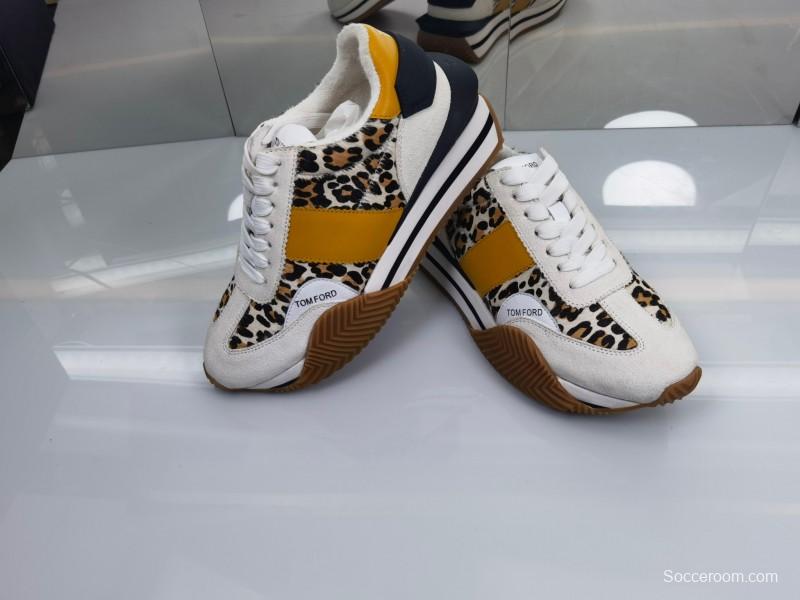 2025 Unisex TOM FORD Yellow Black White Leather Suede Leopard Print Sneakers LY00360(F)/LY00370(M)