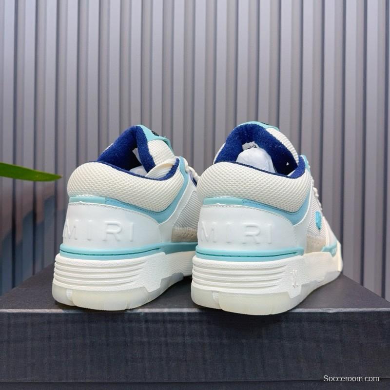 2024 Unisex Amiri White Light Blue Leather Mesh Sneakers MJ00360