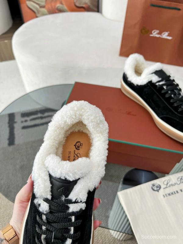 2024 Unisex Le Parmentier Black Suede Sheepskin Tennis Shoes MJ00350