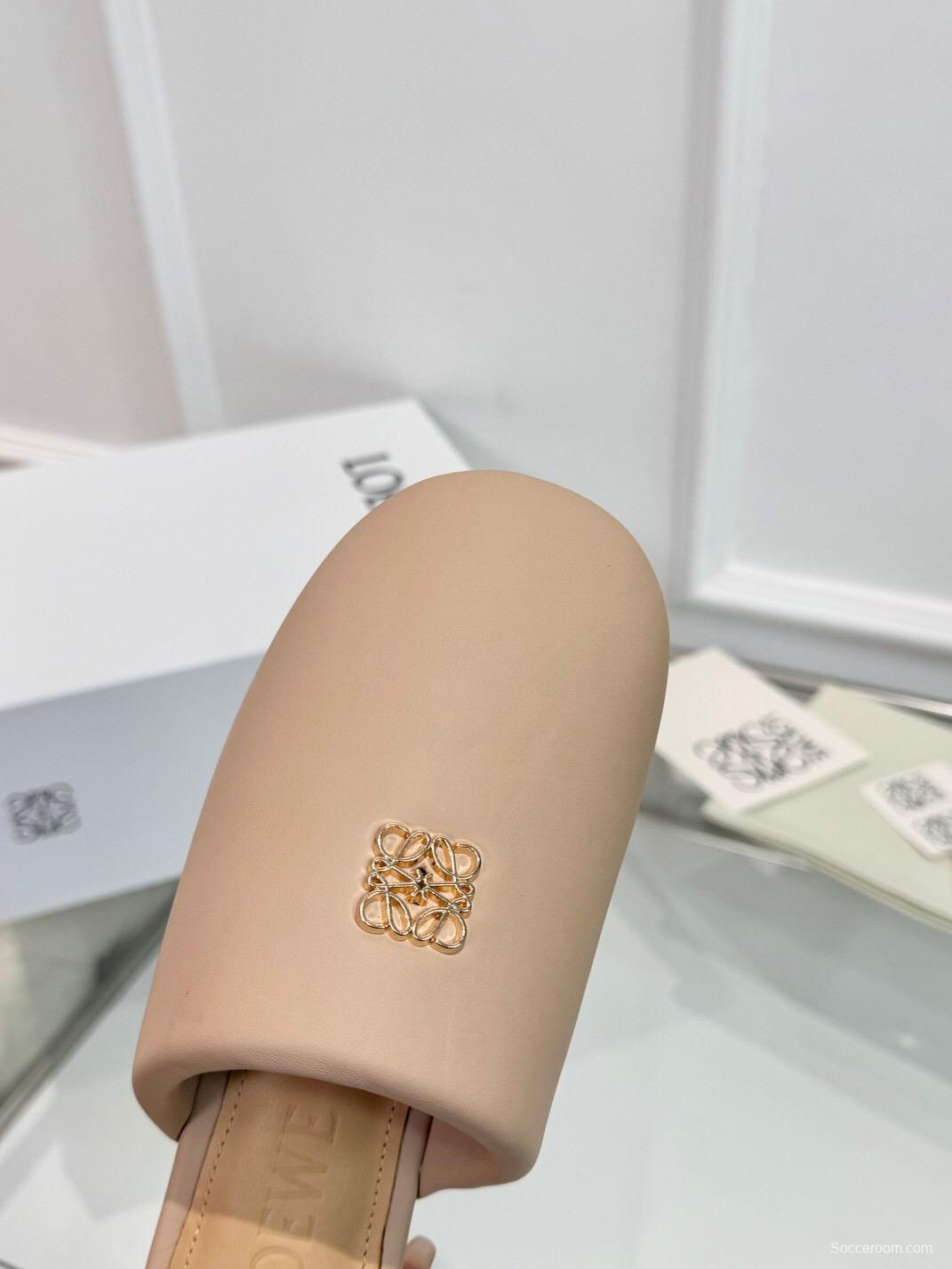 2025 Women Loewe Beige Leather Slippers LY00270