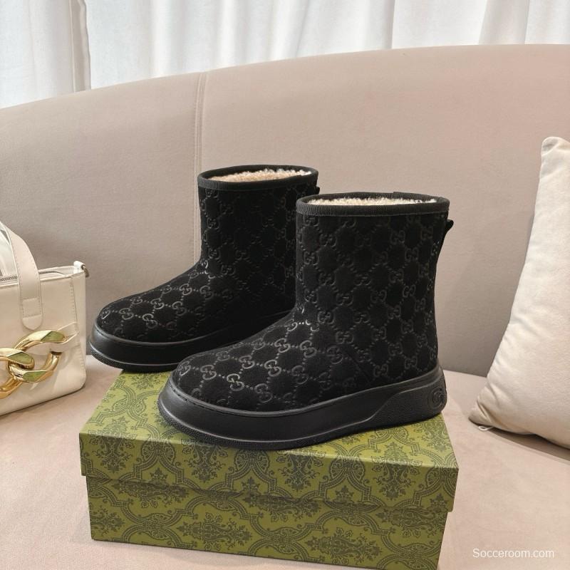 2024 Women Gucci Black Suede Shearling Snow Boots MJ00350