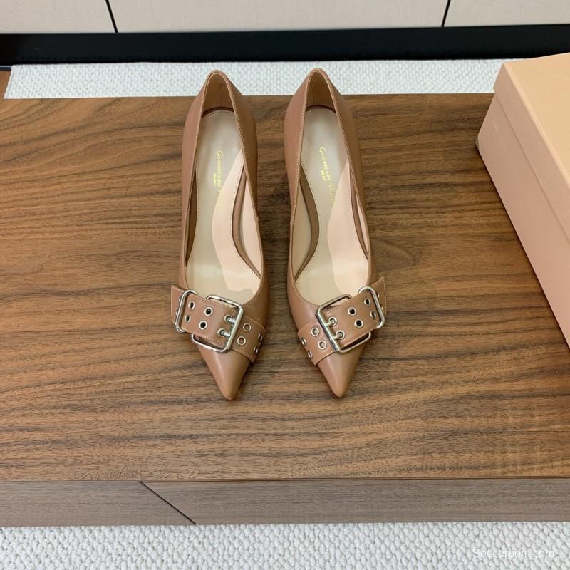 2025 Women Gianvito Rossi Pink Leather Buckle Pumps KFY00300