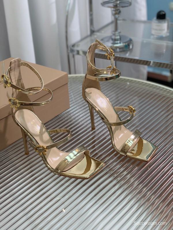 2025 Women Gianvito Rossi Gold Leather High Heel Sandals