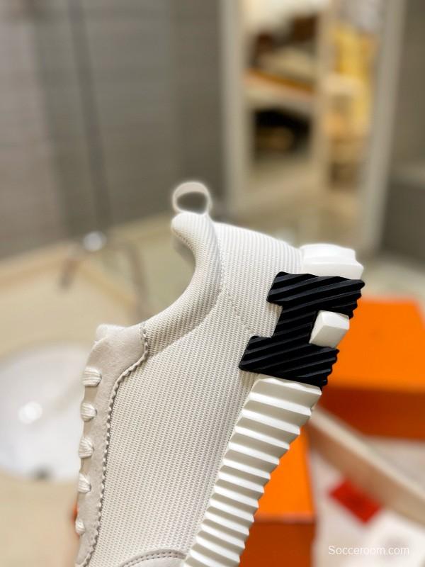 2024 Unisex Hermès White Imported Kipskin Silk Leather Casual Sneakers MJ00320