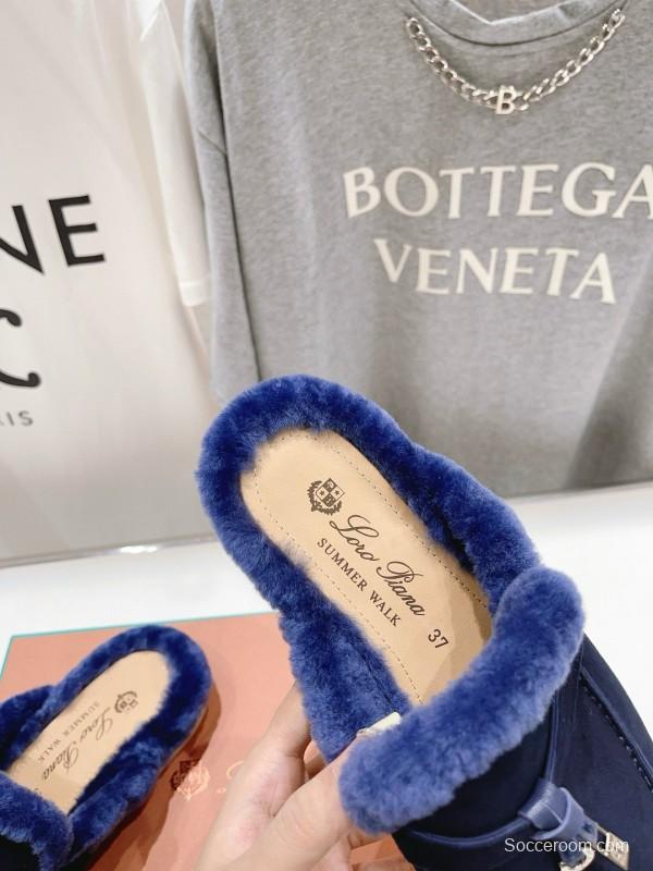 2024 Slippers LP Navy Shearling Loafers MJ00300