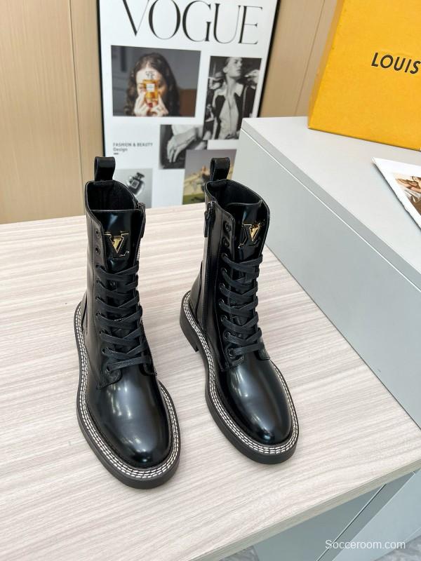 2024 Women Louis Vuitton Black Calfskin Leather Boots MJ00370