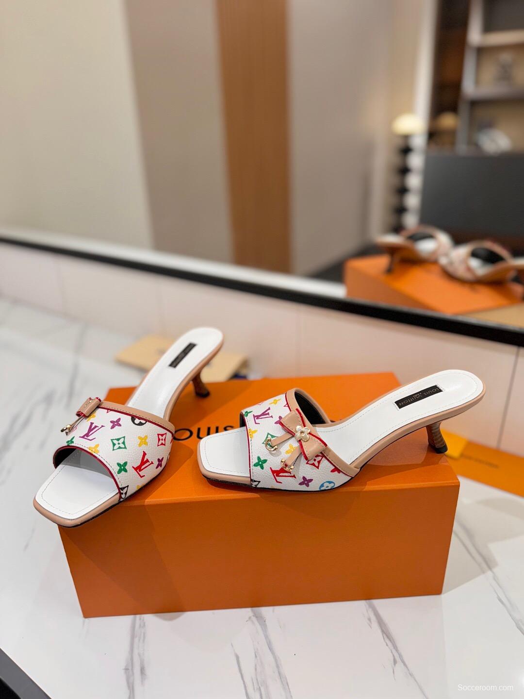 2025 Women Louis Vuitton White Multicolor Leather Sandals