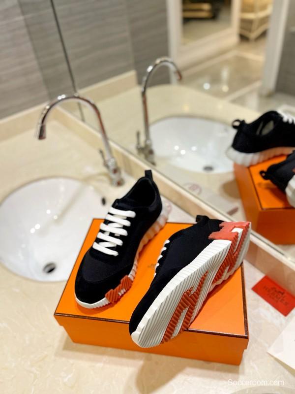 2024 Unisex Hermès Black Orange Imported Silk Calfskin Sneakers MJ00320