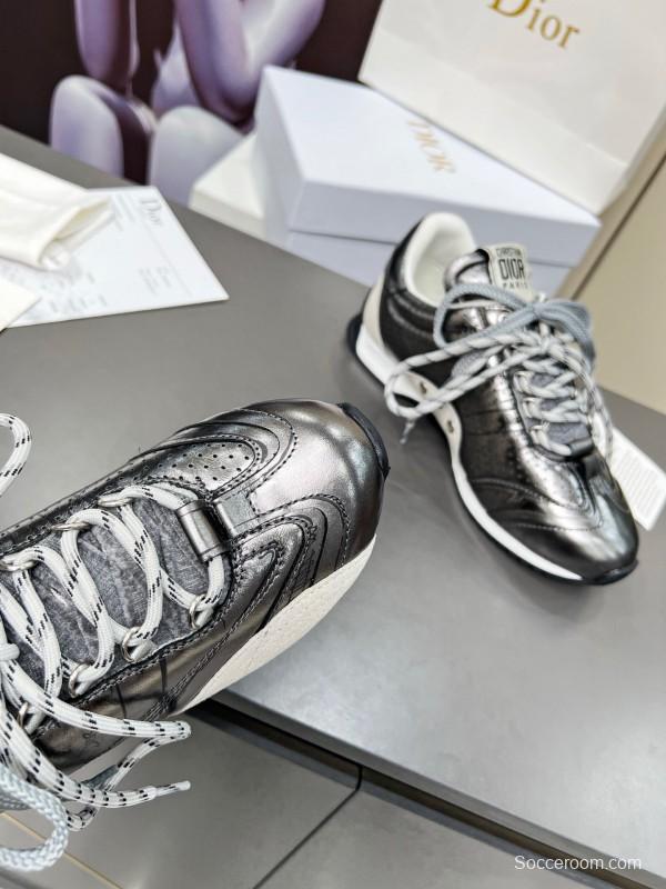 2025 Women Dior Silver Leather Suede Sneakers Christian Dior Paris KFY00310