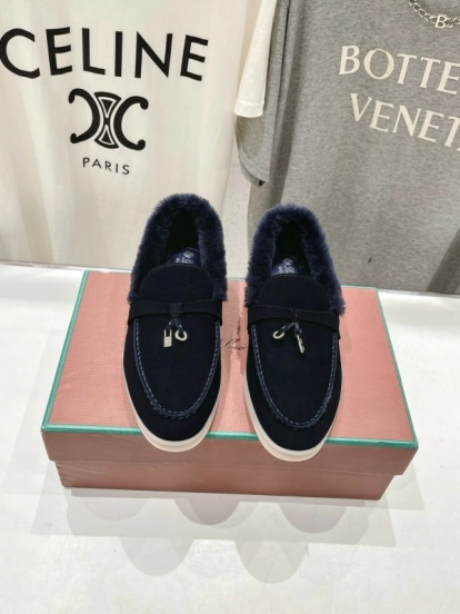 2024 Women LP Navy Suede Fur Loafers