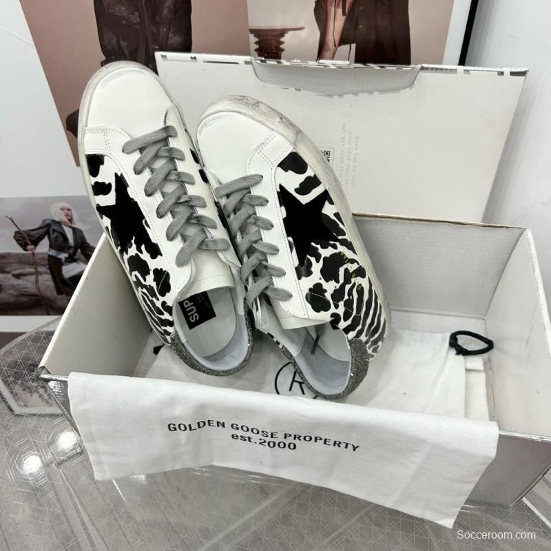 2025 Women GGDB Black White Leather Cow Print Sneakers