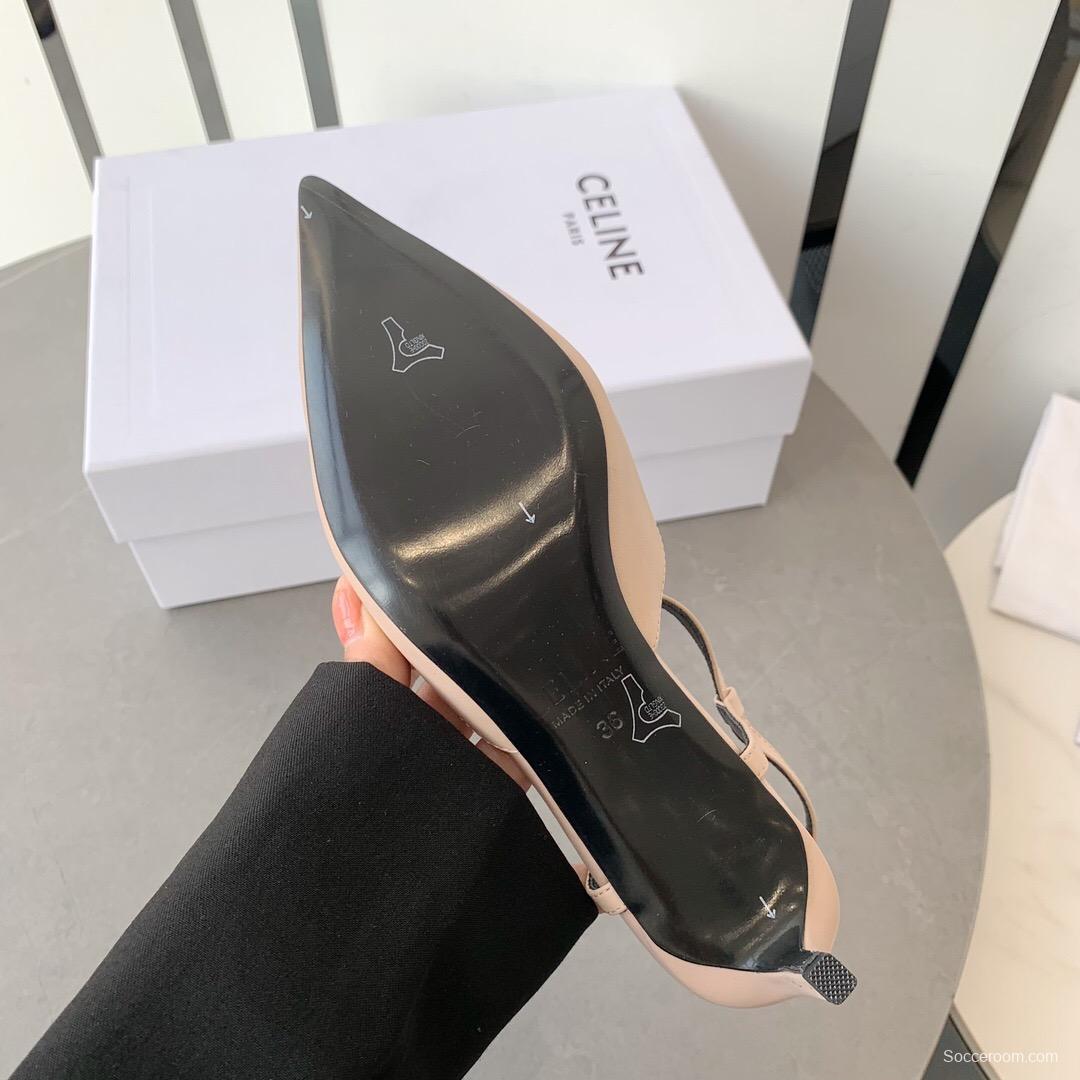 2025 Women Celine Beige Calfskin T-Strap Pumps
