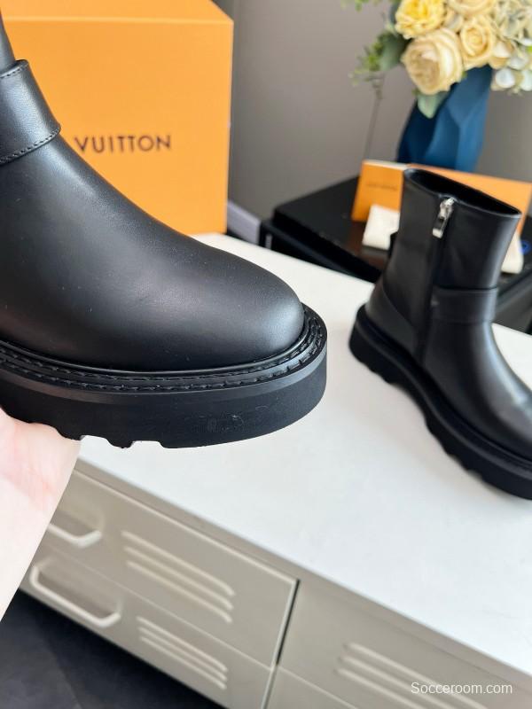 2024 Women Louis Vuitton Black Full Grain Calf Leather Ankle Boots MJ00310