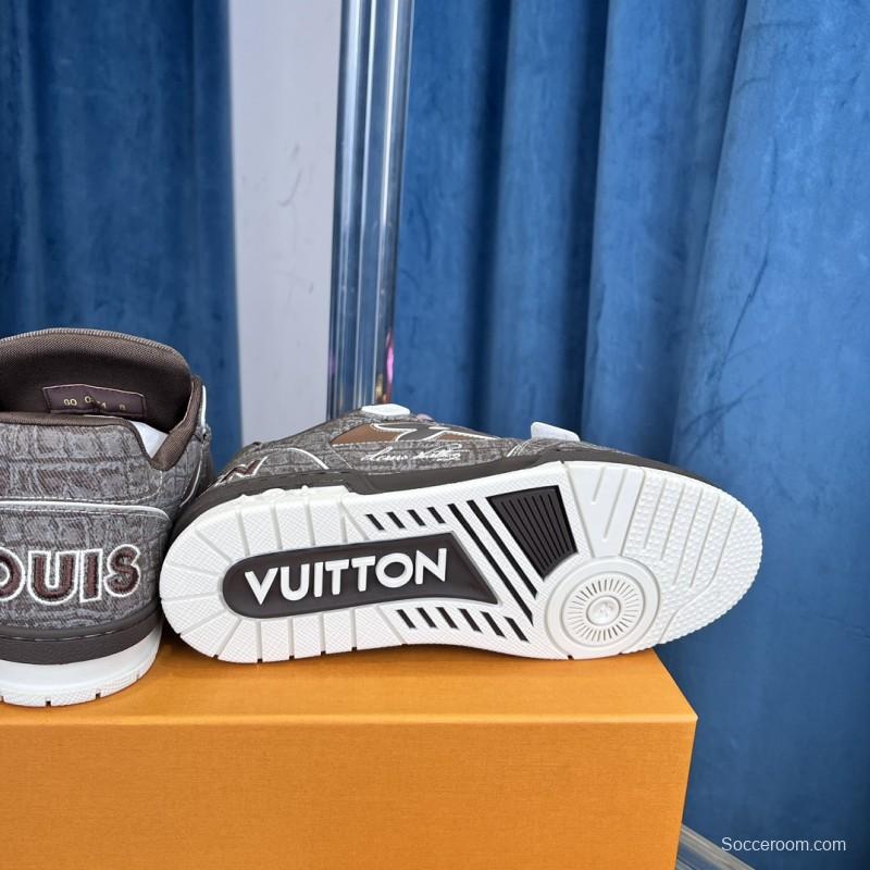 2025 Unisex Louis Vuitton Brown Grey Leather Trainer