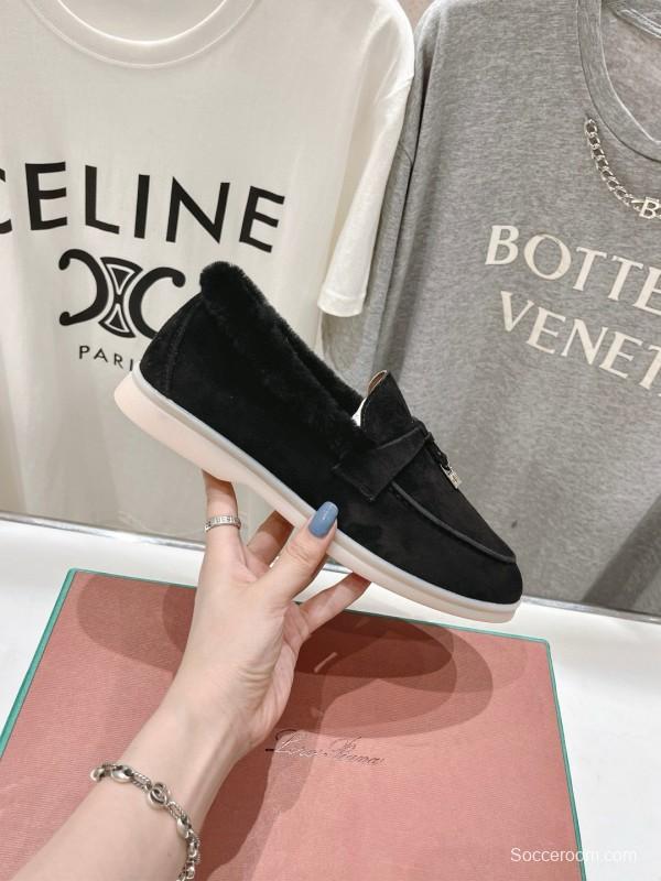 2024 Women LP Black Suede Fur Loafers