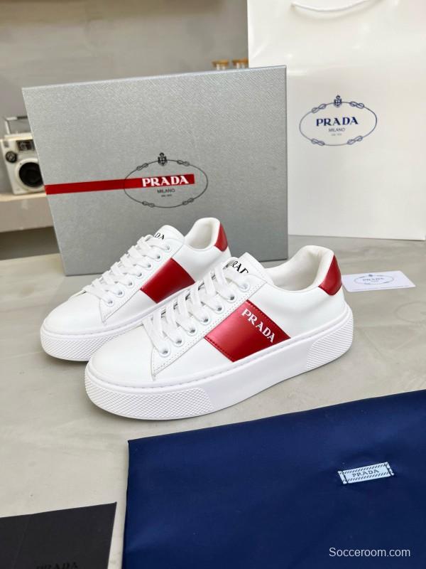 2024 Women Prada White Red Leather Sneakers MJ00310