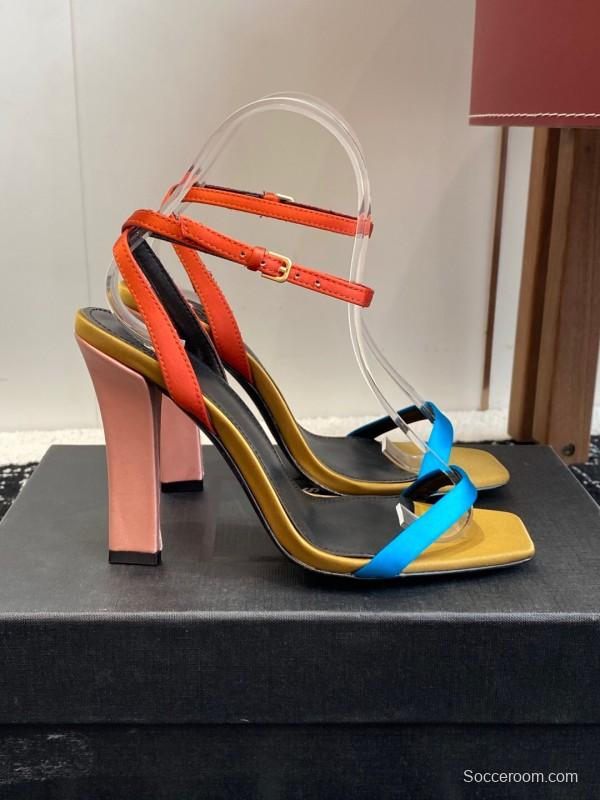 2025 Women Yves Saint Laurent Orange Black Blue Leather High Heel Sandals