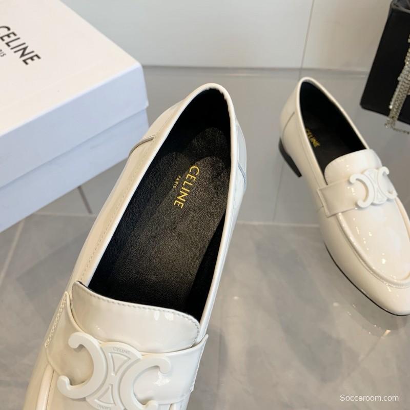 2025 Women Celine White Patent Leather Loafers