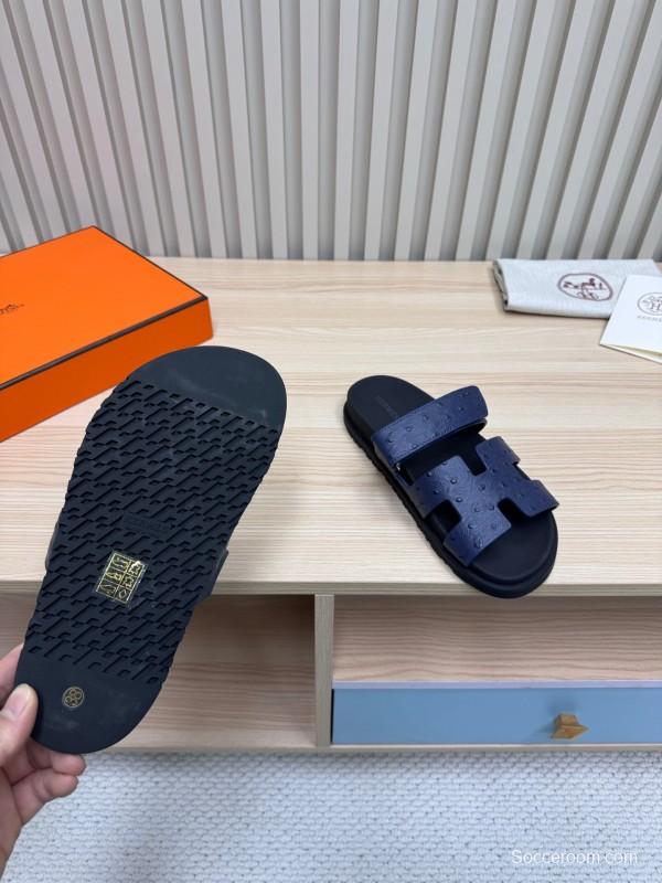 2025 Slippers Hermès Dark Blue Leather Slippers